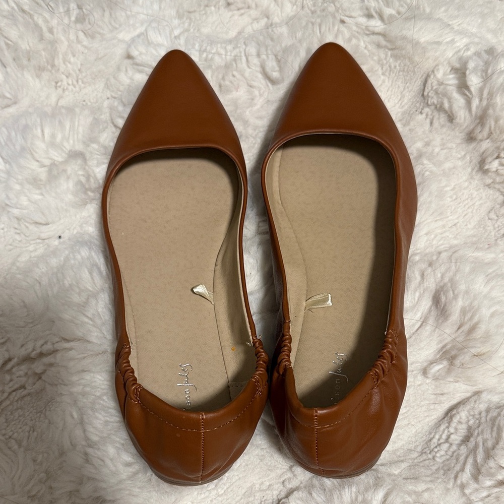Maison Jules Tan Leather Women's Flats